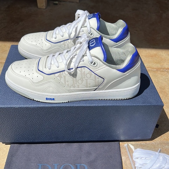 Authentic Dior B27 Low-Top Sneaker. White and Blue smooth calfskin in Mens Sz 12 - Picture 5 of 11